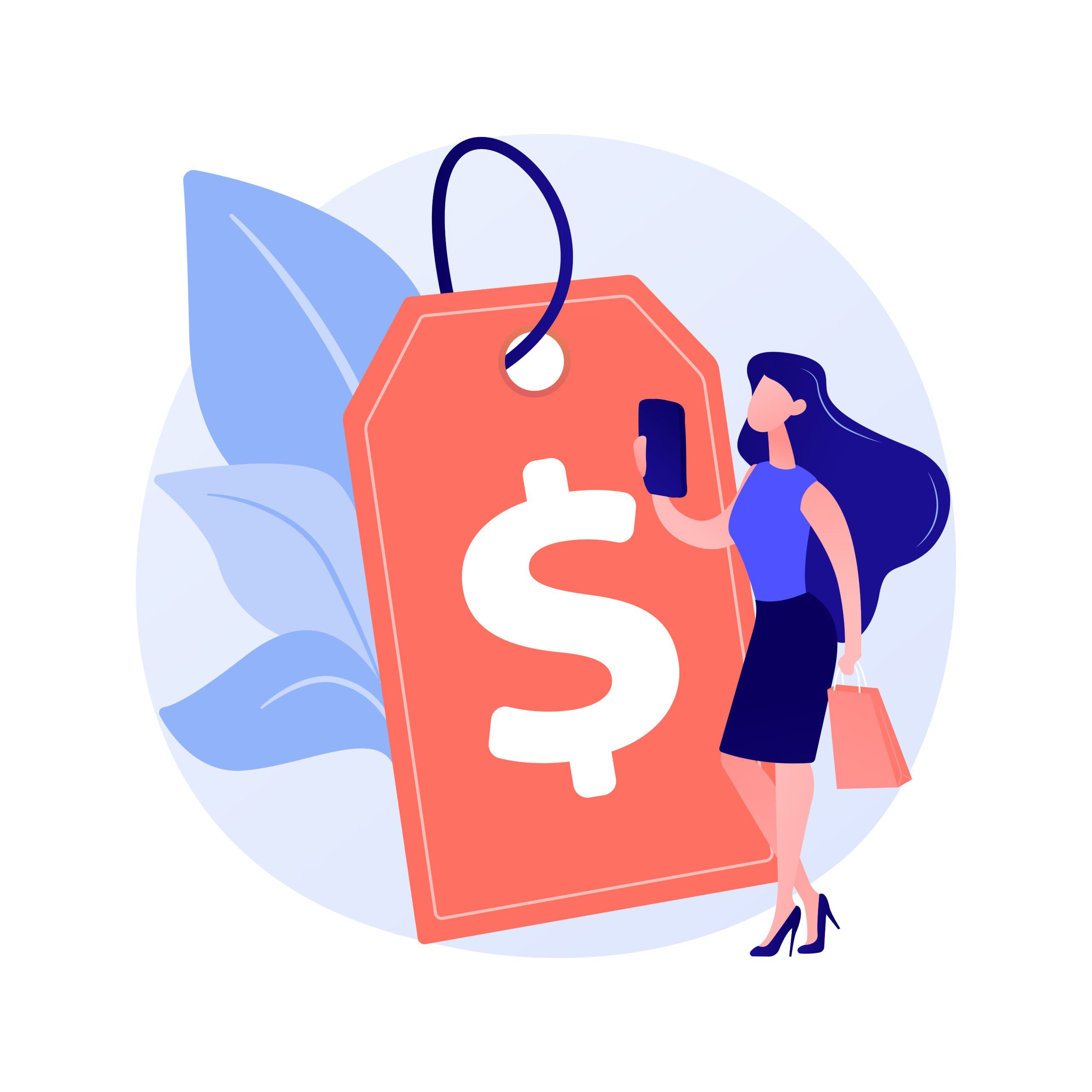 Profitable pricing strategy. Price formation, promo action, clearance shopping idea design element. Cheap products advertisement, customers attraction. Vector isolated concept metaphor illustration